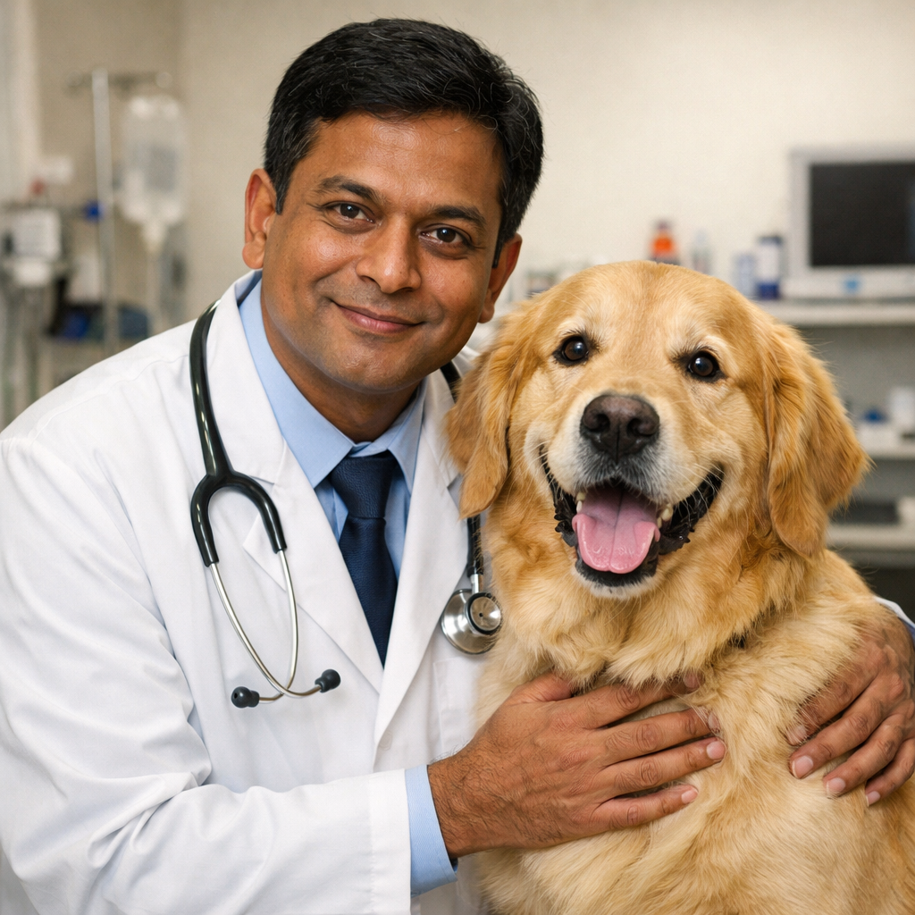 Vet with golden retriever