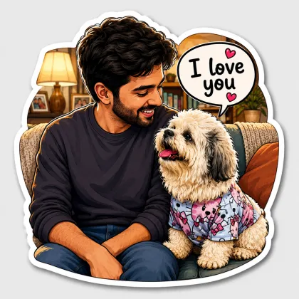 Personalised pet sticker of a dog with its owner — Emily's Pet Heaven